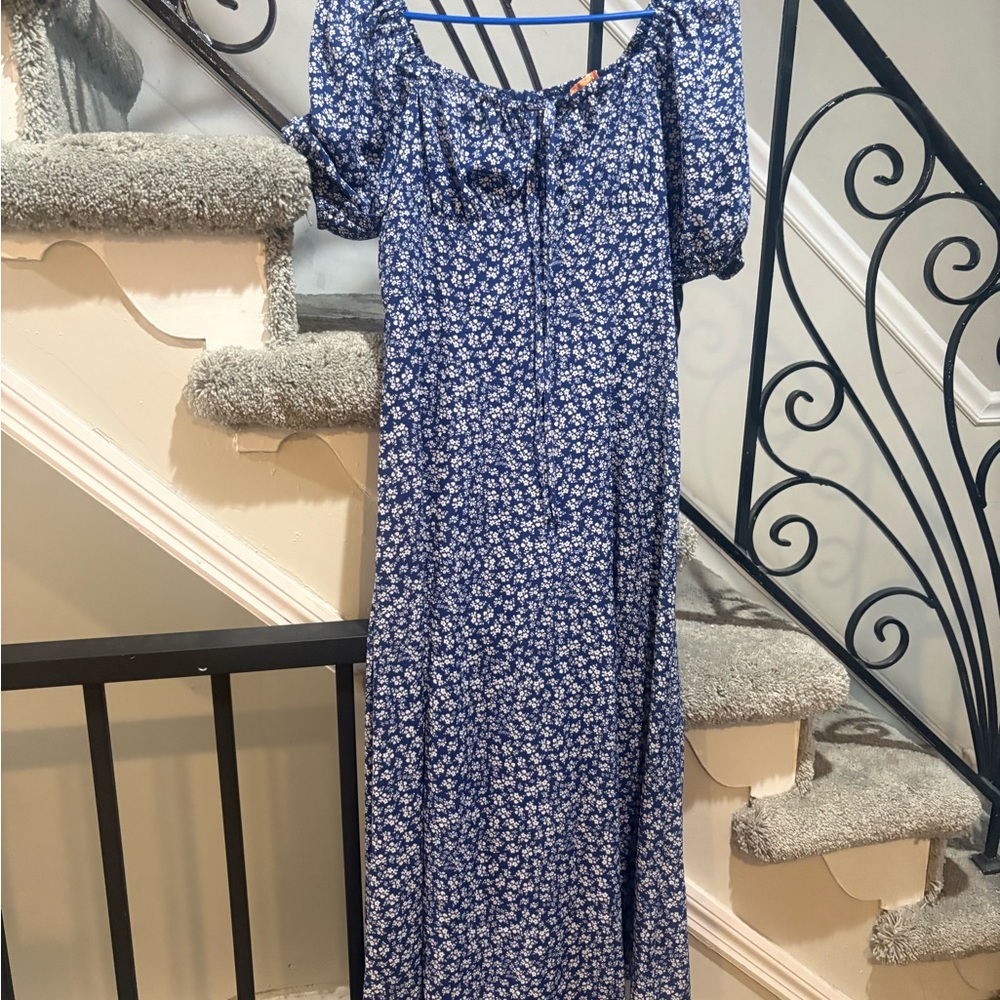 Blue Floral Off-Shoulder Maxi Dress - Women